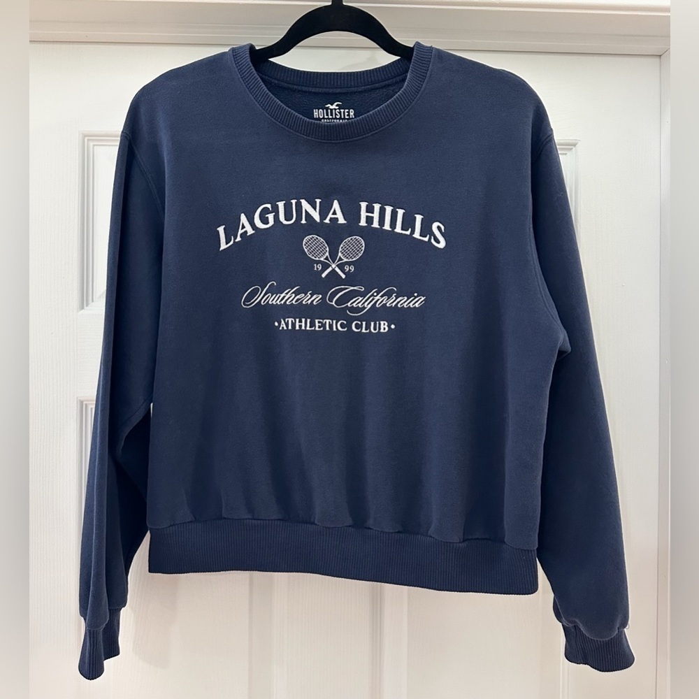 Hollister Laguna Hills Tennis Athletic Club Boyfriend Crewneck Sweatshirt Blue S - Picture 4 of 8